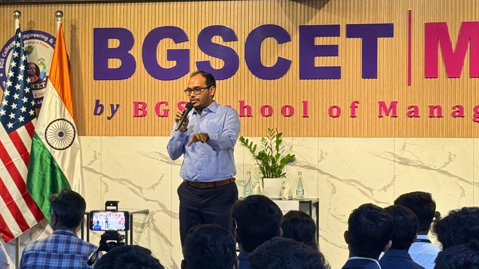 ABB HR Leader Pratik Shah addressing BGSCET MBA students during a leadership talk