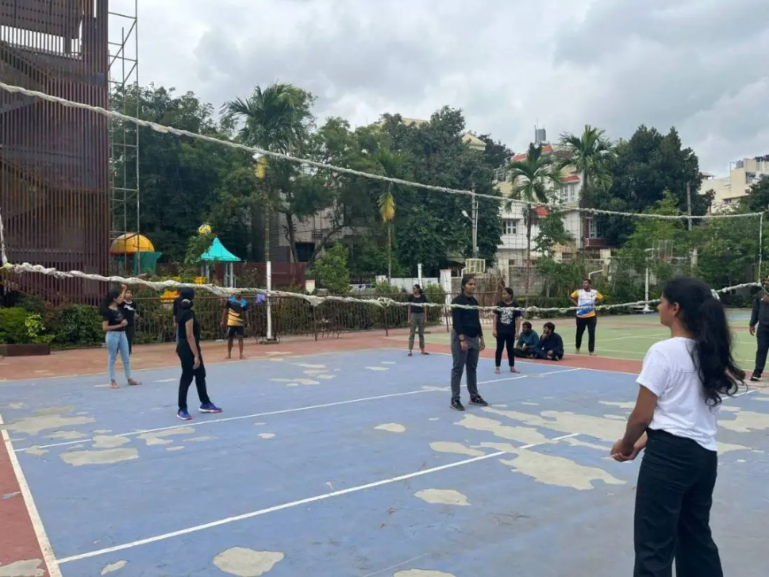 Volleyball practice on court